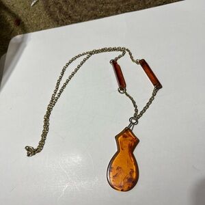 Amber Pendant Necklace with Gold-Tone Chain